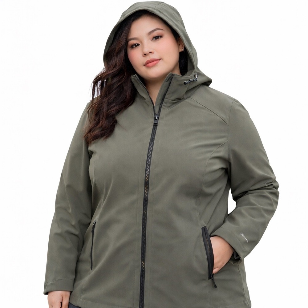 Eddie Bauer 2XL Olive‎ Green Hooded Softshell Jacket Zip Outdoor Plus Size Coat